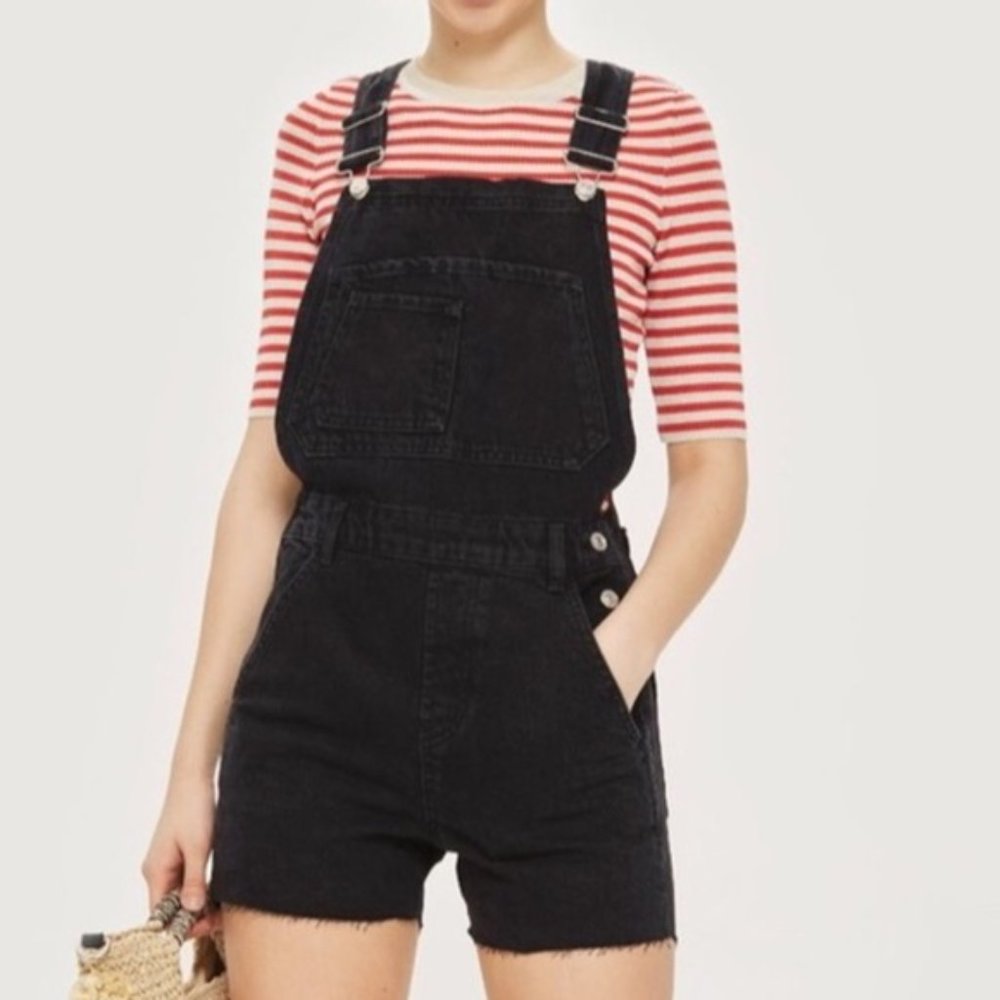 NEW  Topshop Black Denim Short Dungarees/ Overalls
